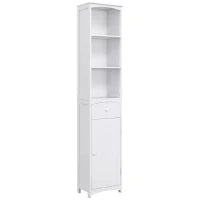 Mobiletto a Colonna Bagno Salvaspazio in MDF Bianco, Armadietto Bagno Multifunzione per Camera con 3 Ripiani 34x24x170cm