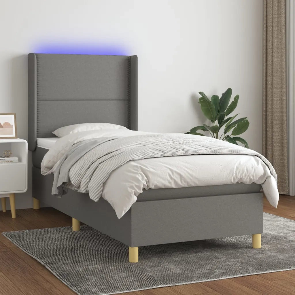 Letto a Molle Materasso e LED-Struttura Letto con Materasso Grigio Scuro 90x190 cm in Tessuto 958834