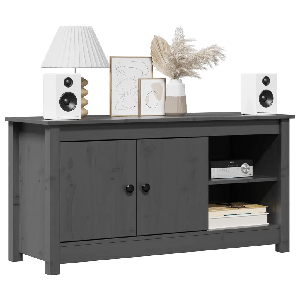 Mobile Porta TV Grigio 103x36,5x52 cm in Legno Massello di Pino