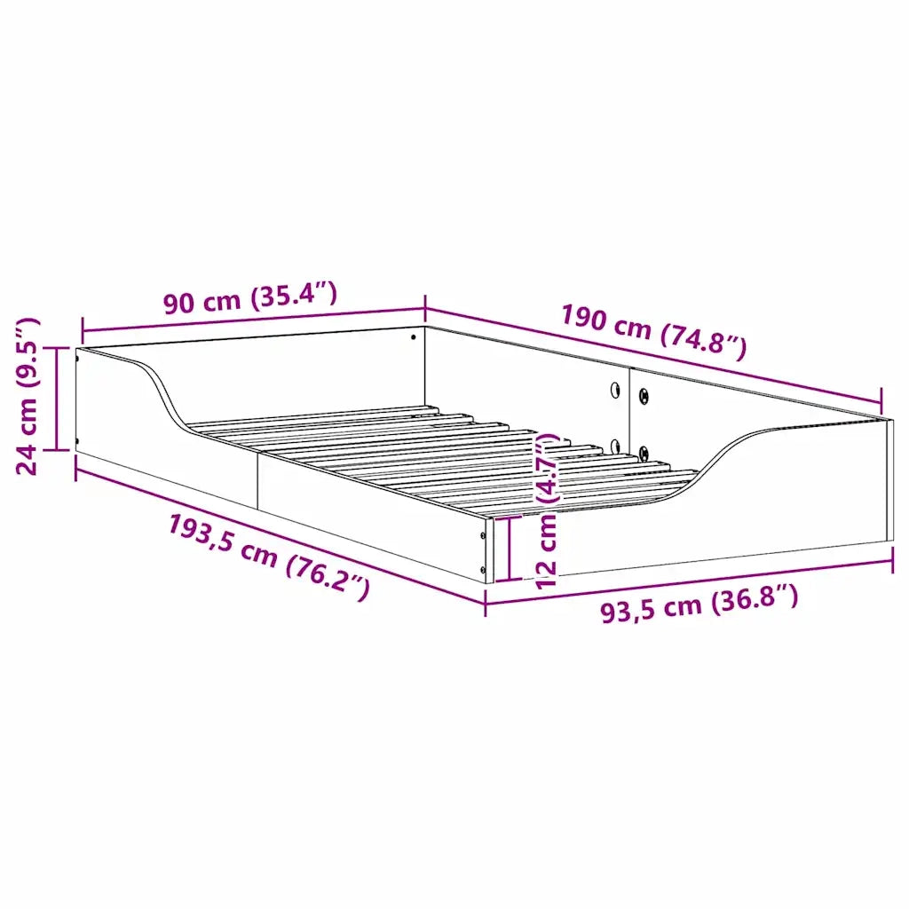 Struttura del letto Bianco 90 x 190 cm Pino massello 873395