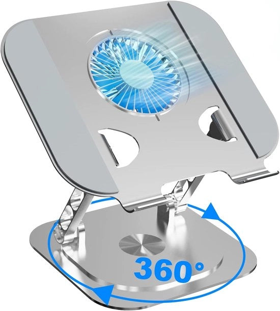 Supporto laptop ergonomico in alluminio con ventilatore di raffreddamento - regolabile in altezza - rotativo a 360 gradi