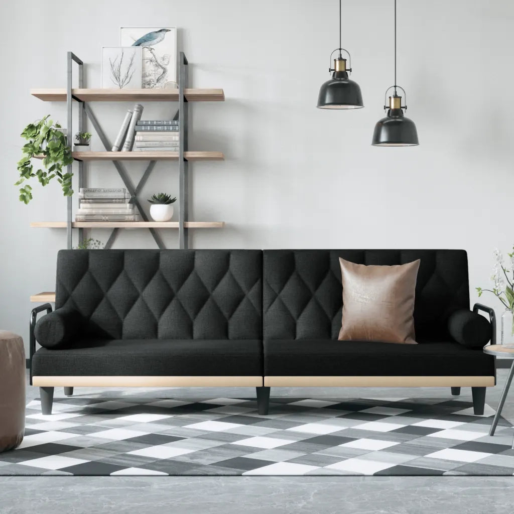 Divano Letto con Braccioli Nero in Tessuto