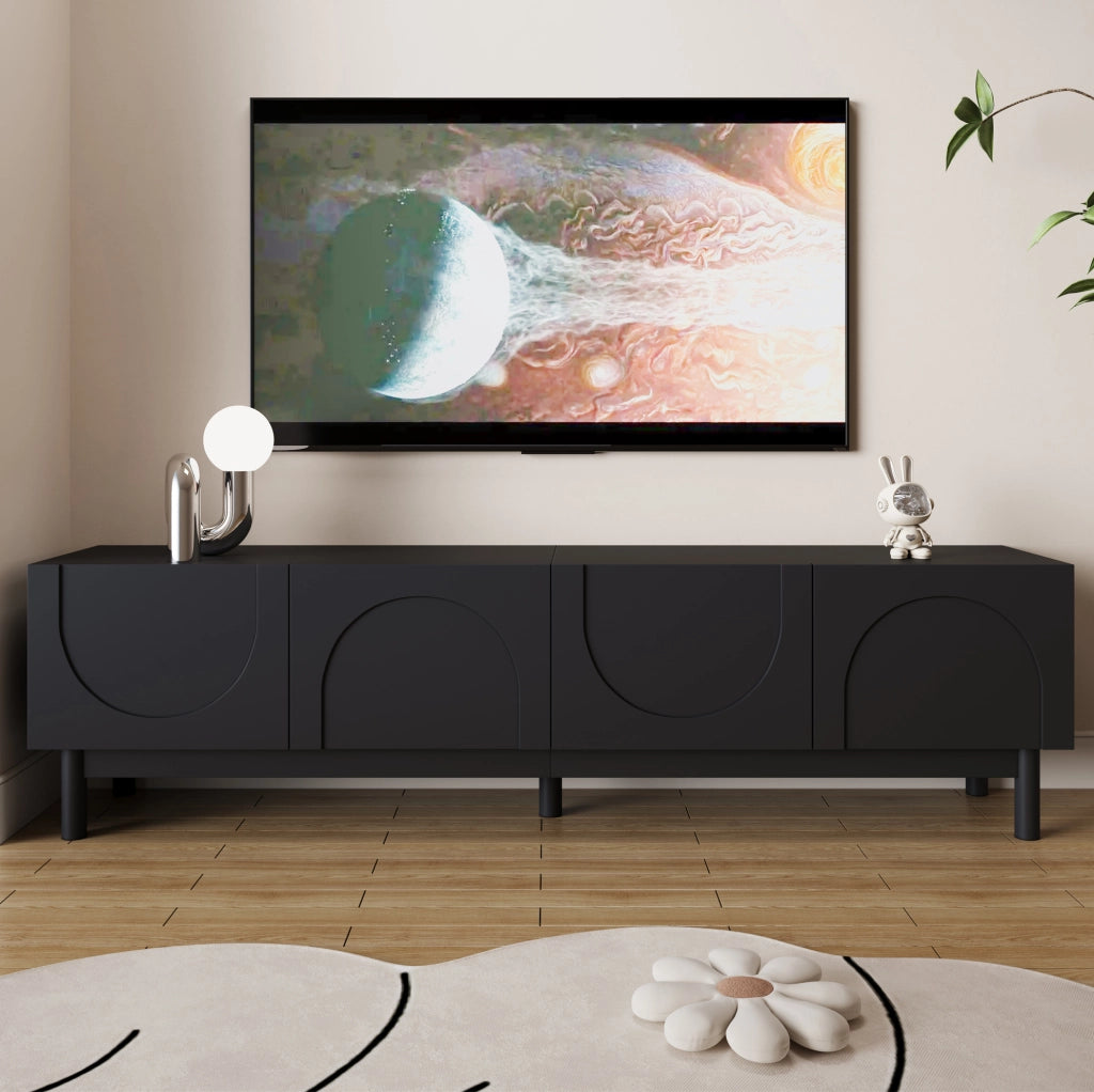 Mobile TV ULEVR 169 cm con 4 ante senza maniglie e ripiani interni, nero