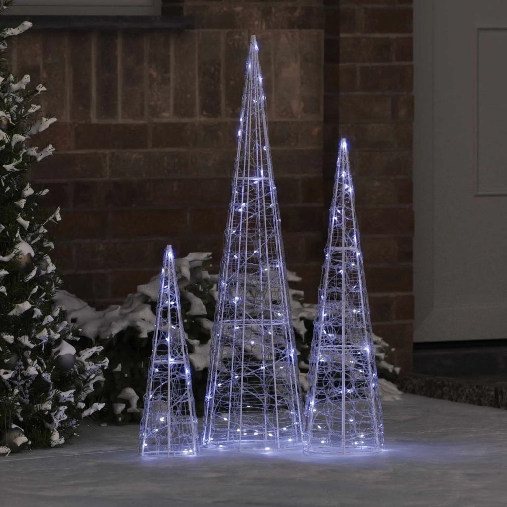Albero di Natale 3 pcs Bianco freddo 20 x 20 x 80 cm Acrilico 42019016