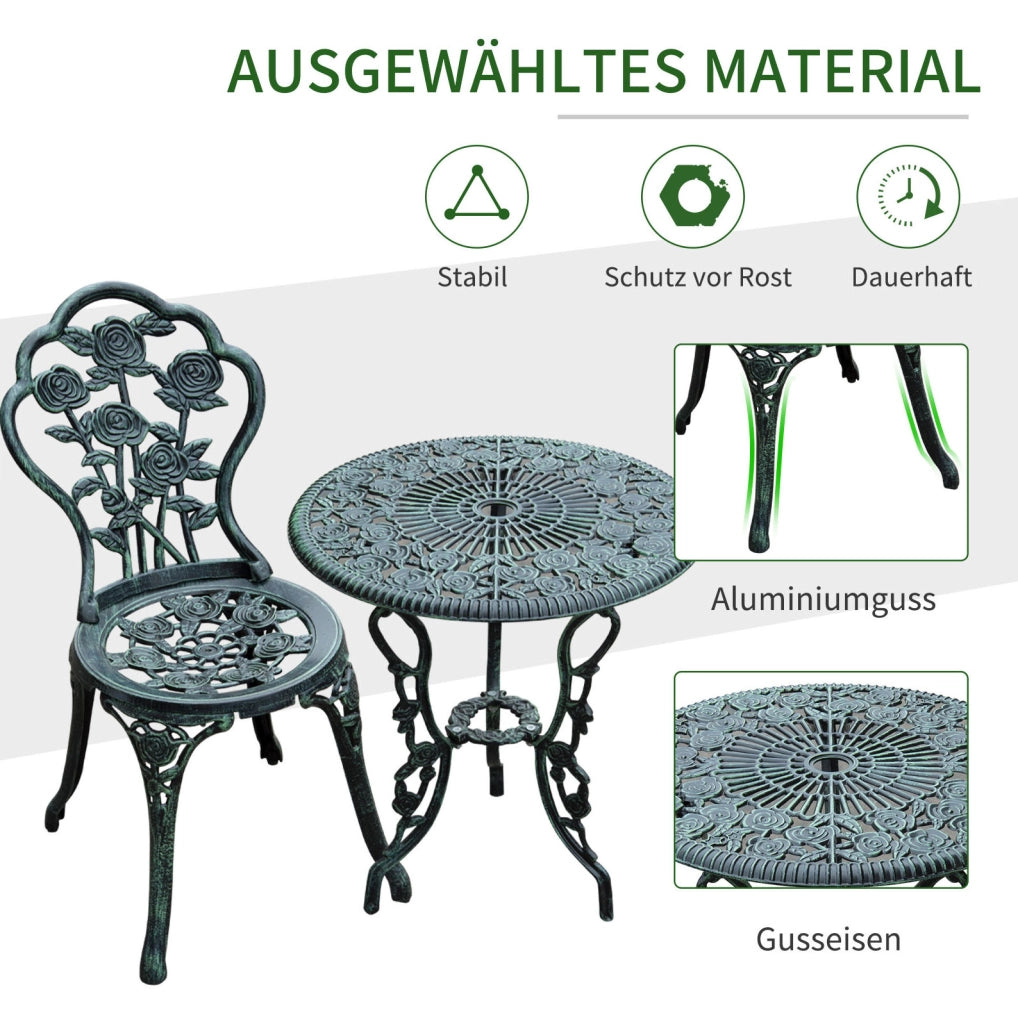 Set bistrot da giardino 3 pezzi verde antico in alluminio