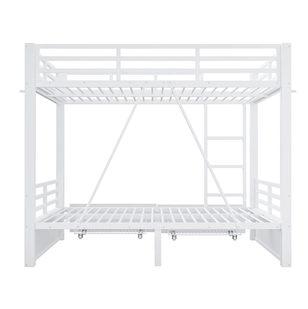 Letto a castello 140x200 cm in metallo; con cassetti; scala integrata; bianco