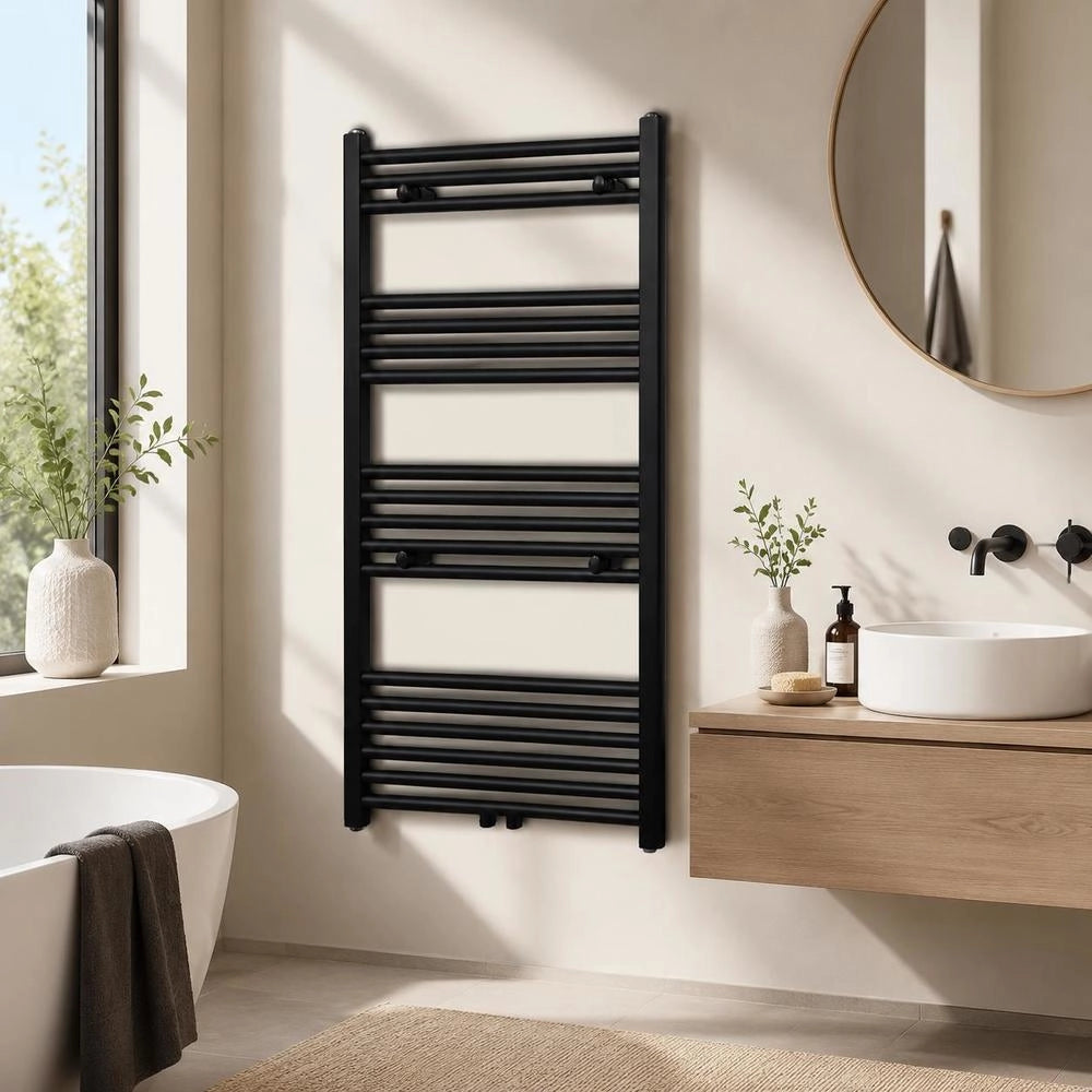 Towel Radiator, Hot Water, Straight, Black, 600x1160 Mm