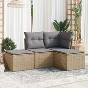 Set Divano da Giardino 4 pz con Cuscini Beige in Polyrattan