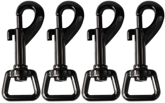 Haken a Karabina 4 pezzi - Cardano girevole - Haken a vite - Cavi di cani - Appeso chiavi - Nera verniciata - Acciaio laminato - Haken a vite