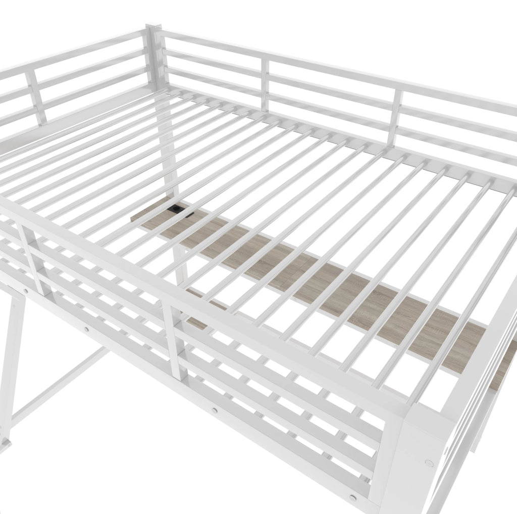 Letto a soppalco 90x200 cm con scrivania; LED; presa USB e scala; bianco