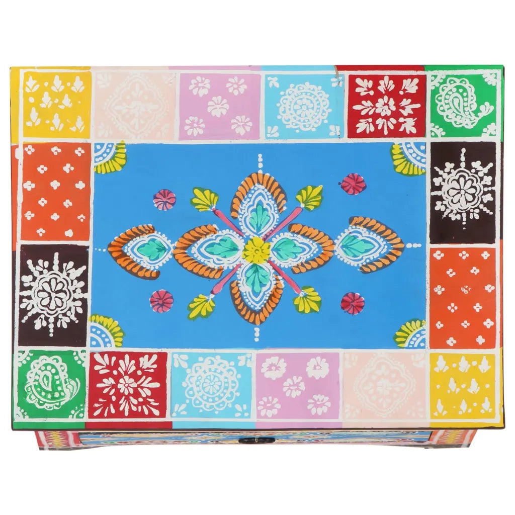 Comodino Dipinto a Mano-Tavolino da notte 40x30x50 cm in Legno Massello di Mango 447795