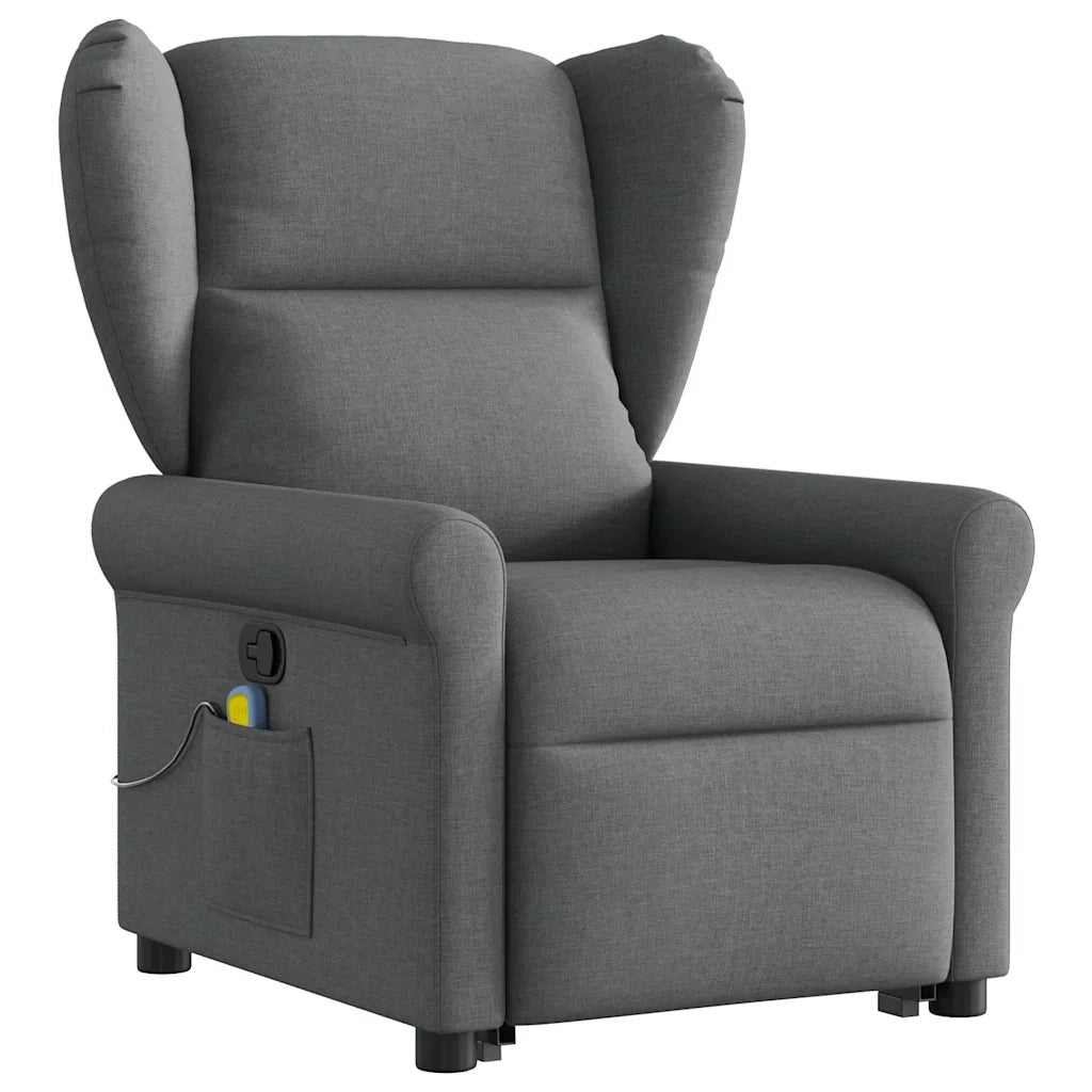 Poltrona | Sedia Relax Alzapersona Massaggi Reclinabile Grigio Scuro Tessuto