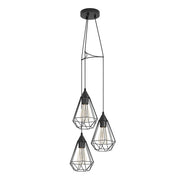 Lampadario A Sospensione Vintage Tarbes Acciaio Nero 3 Luci E27 D31