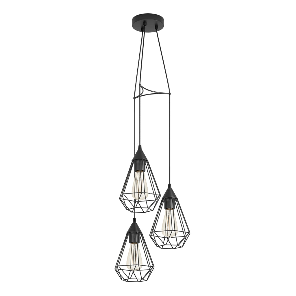 Lampadario A Sospensione Vintage Tarbes Acciaio Nero 3 Luci E27 D31