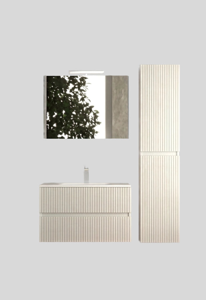 Mobile da Bagno Sospeso con Lavabo 90 cm e Specchio Urano Light Bianco Frassino