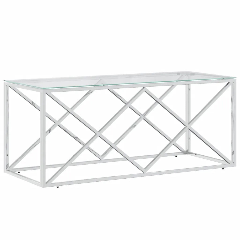 Tavolino da salotto | Tavolino da caff¨¨ | Tavolino da Soggiorno 110x45x45 cm in Acciaio Inox e Vetro