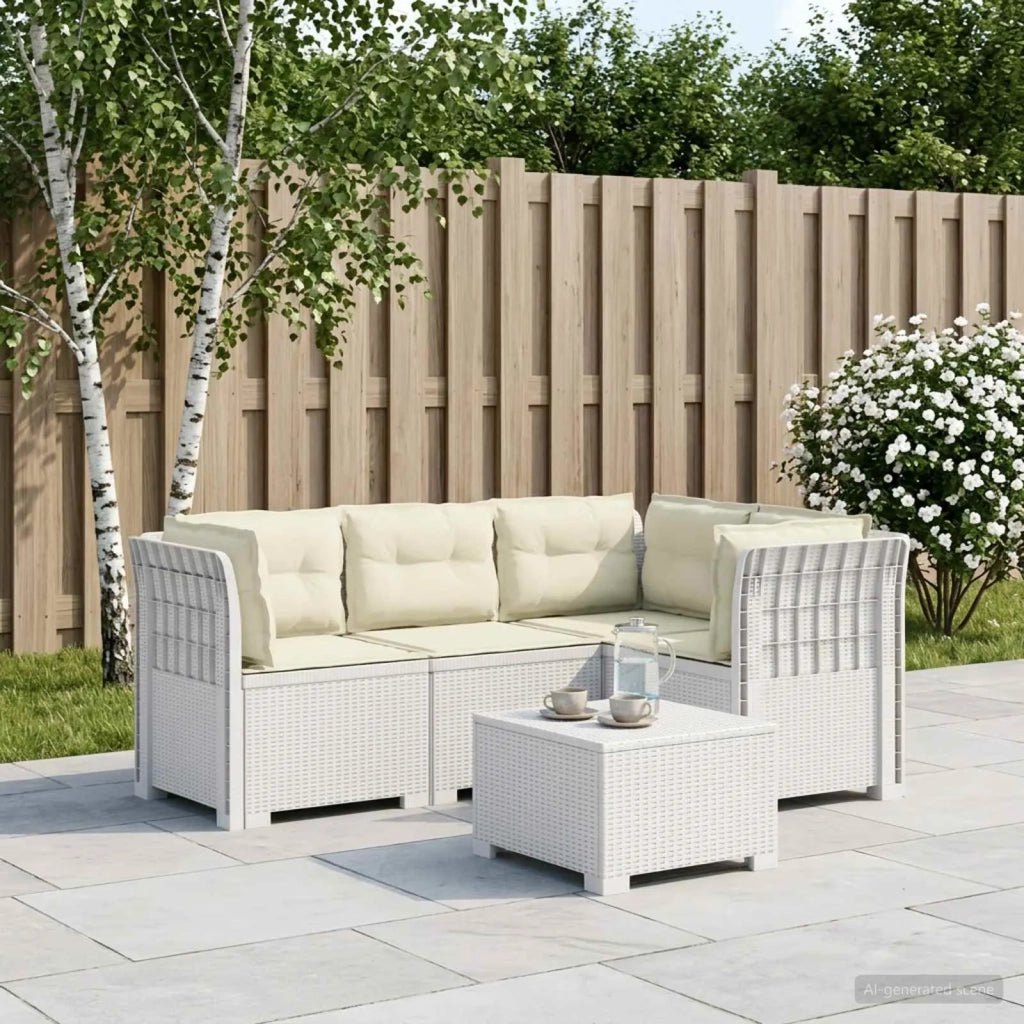 Divano da Giardino 4 Posti con Cuscini Aspetto Rattan PP Bianco 3443986