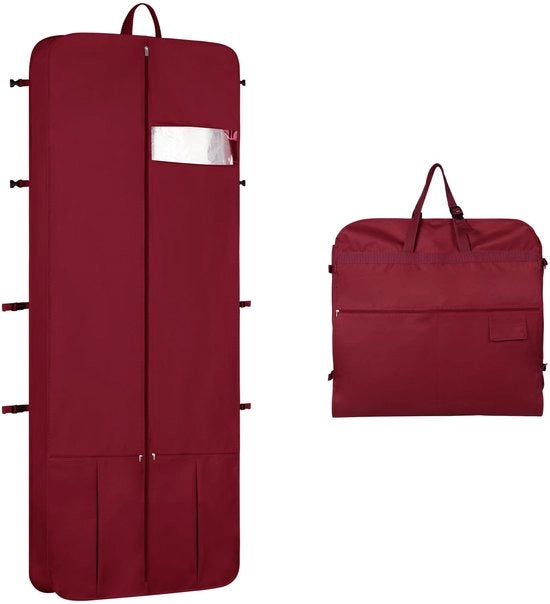 Borsa per abiti lunga, 182cm, con tasca per scarpe, borse per abiti con 4 cerniere, borsa per viaggio pieghevole e impermeabile per abiti da sera - rosso bordeaux