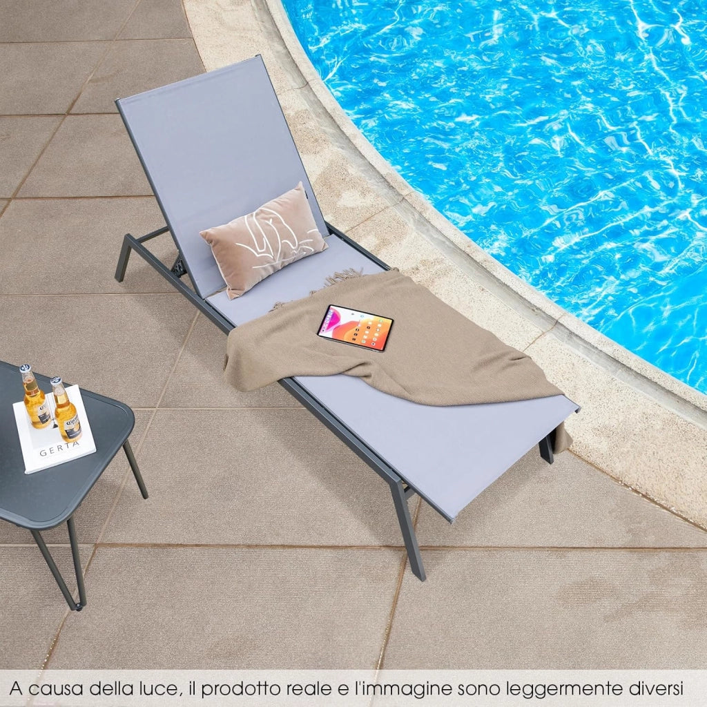 Lettino Prendisole da Giardino, Sedia a Sdraio Regolabile da Giardino, Sedia Reclinabile a 6 Posizioni, Chaise Lounge da Esterno per Piscina, Giardino, Portata 150 kg