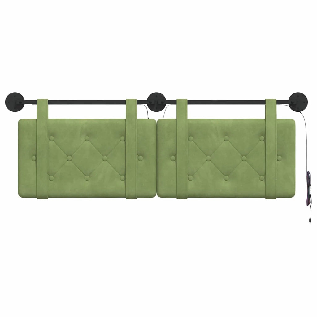 Testiera sospesa Con luce LED Verde chiaro Velluto 3424167