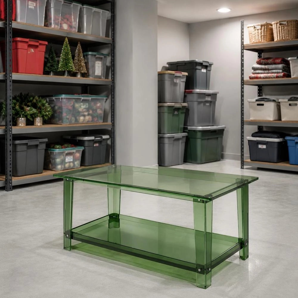Acrylic Coffee Table, 2-tier Side Table With Storage Surface, Modern Rectangular Acrylic Table Ideal For Dining Room, Kitchen Island, Restaurant, Office, 50 X 80 X 40 Cm (Green)