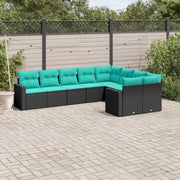 Set Divani da Giardino 9 pz con Cuscini Nero in Polyrattan 3219427