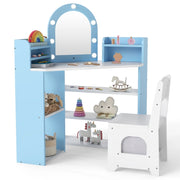 Tocador per bambini con luci set toeletta e sedia principessa con 3 mensole-Tocador per bambini con 5 scomparti aperti Blu