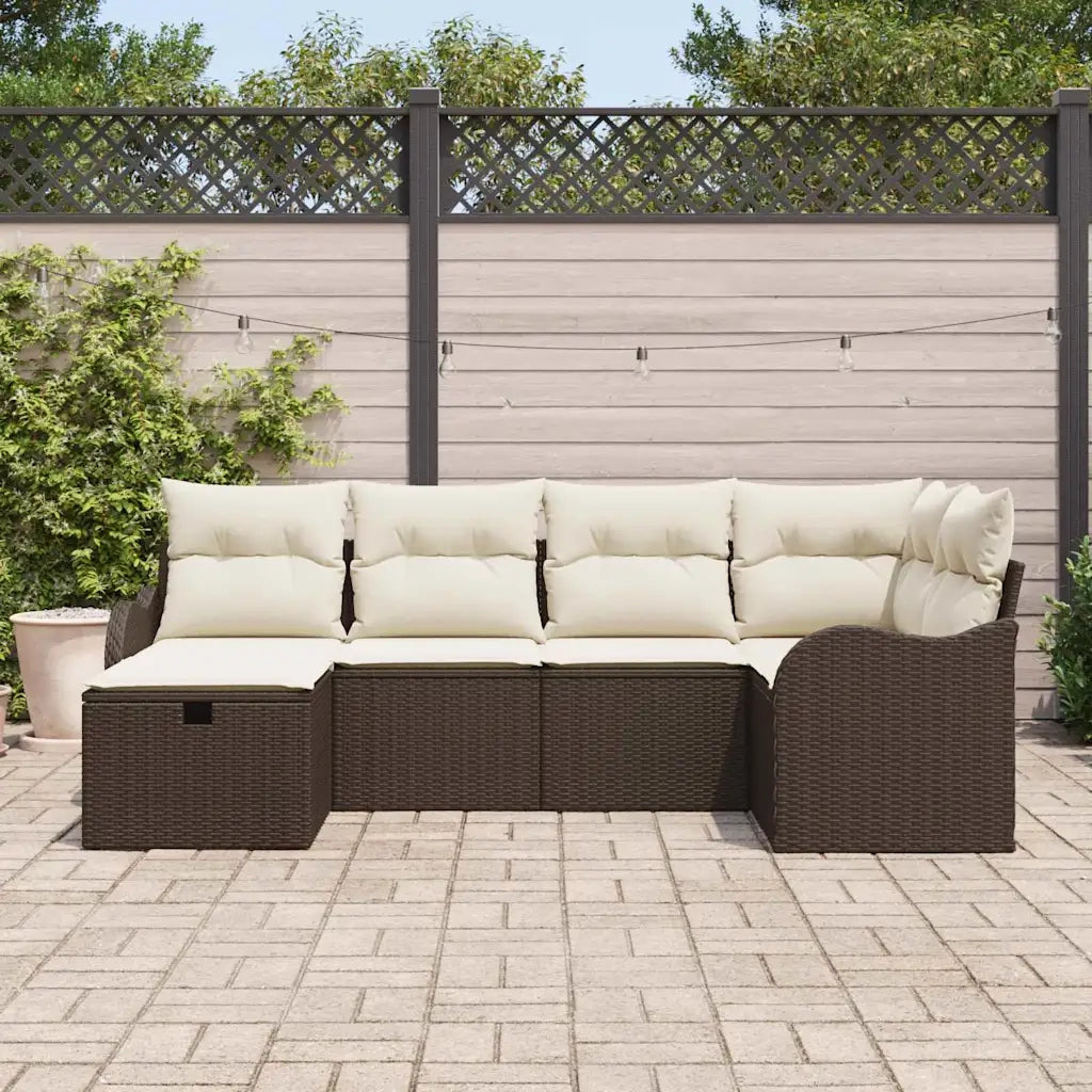 Set Divano da Giardino 6 pcs Marrone e Crema polyrattan