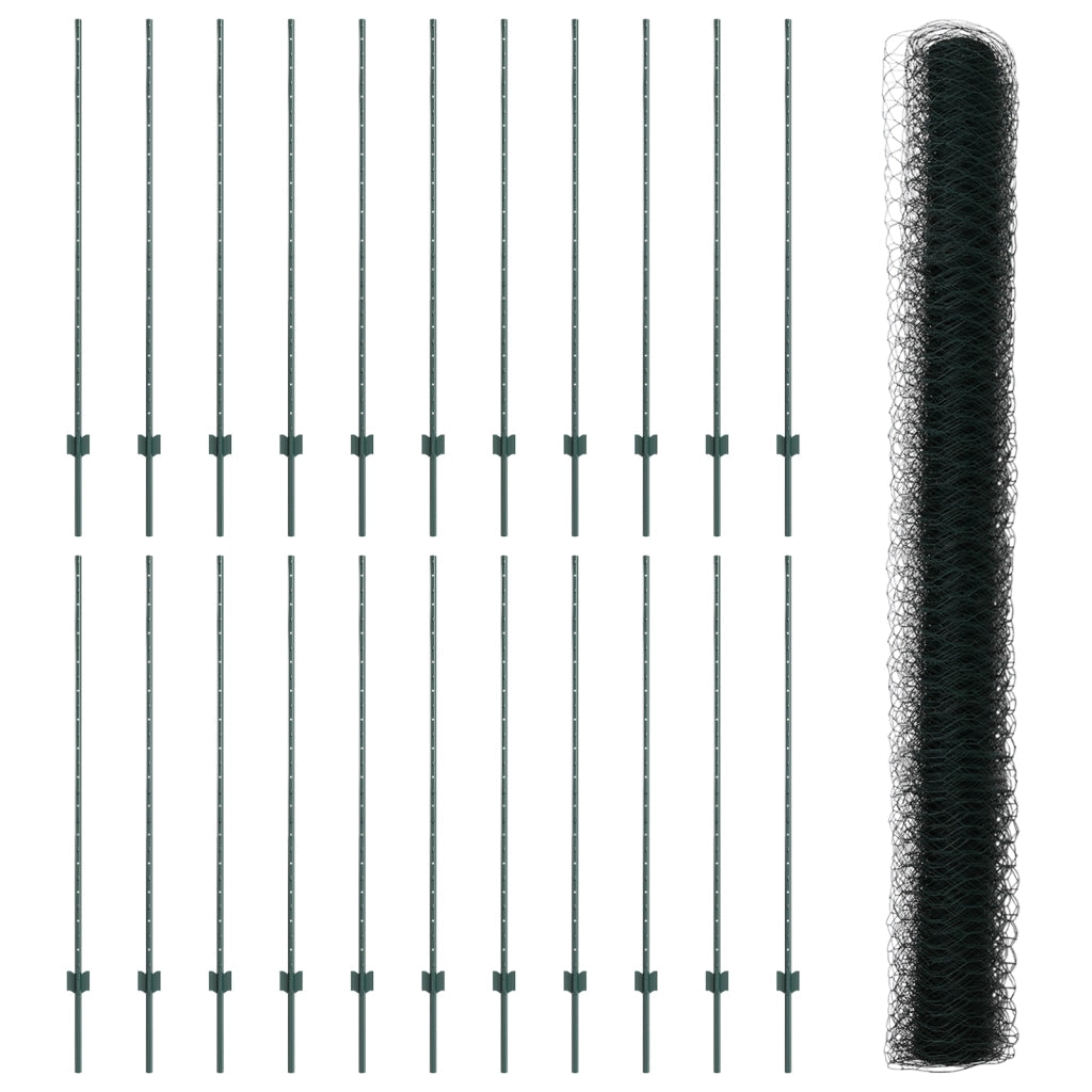 Posti per Recinzione  11 pcs U-Channel Verde 140 cm Acciaio