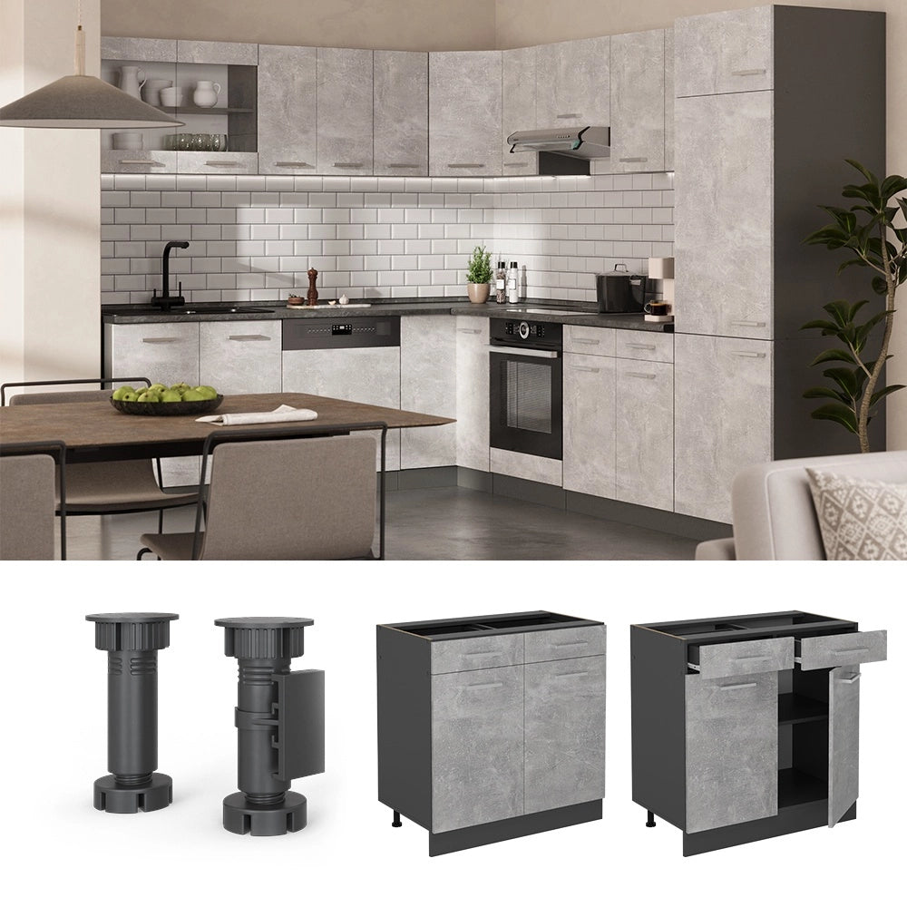 Mobiletto base per cucina R-Line Calcestruzzo/Antracite 80 cm PL Marmo Vicco