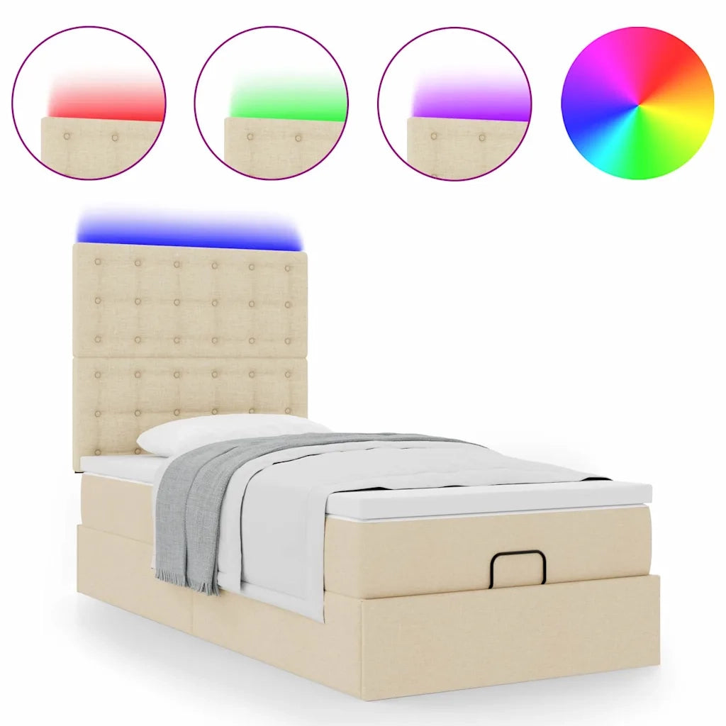 vidaXL Struttura Letto Pouf con Materasso Crema 90x190 cm in Tessuto