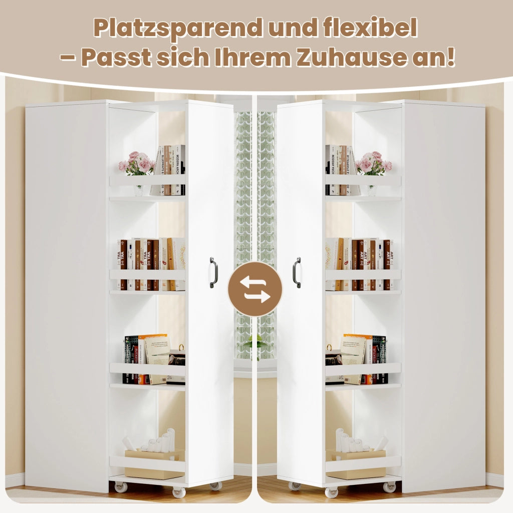 Libreria stretta 40x30x160;5 cm in MDF bianco con ruote e box protettivi