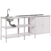Set cucina da esterno 3 elementi in acciaio bianco 2 armadietti portaoggetti e lavello leva cucino da esterno