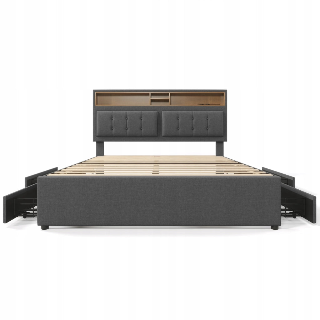Letto imbottito con 4 cassetti e USB - Xylo - 160x200 - Testiera regolabile
