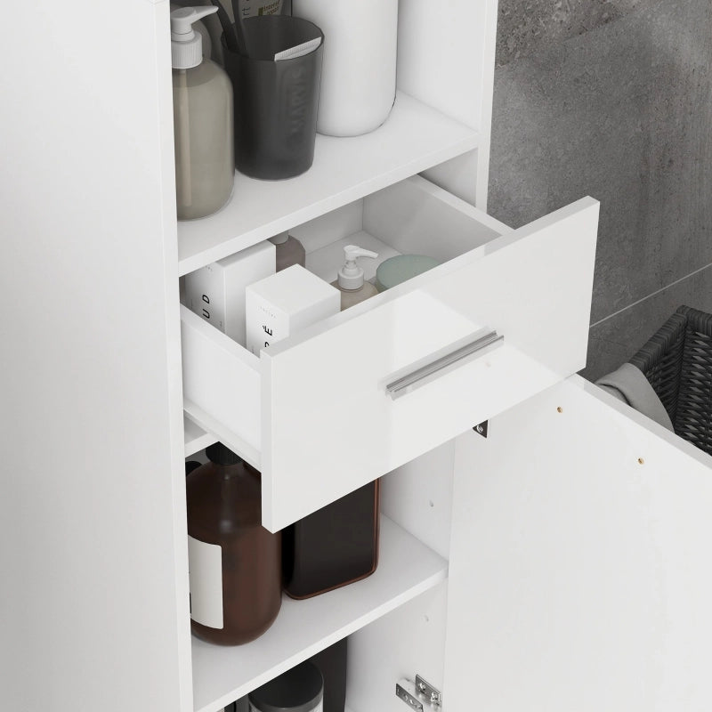 Mobile bagno alto bianco con cassetto, ripiani regolabili e 2 ante, 30x30x180 cm