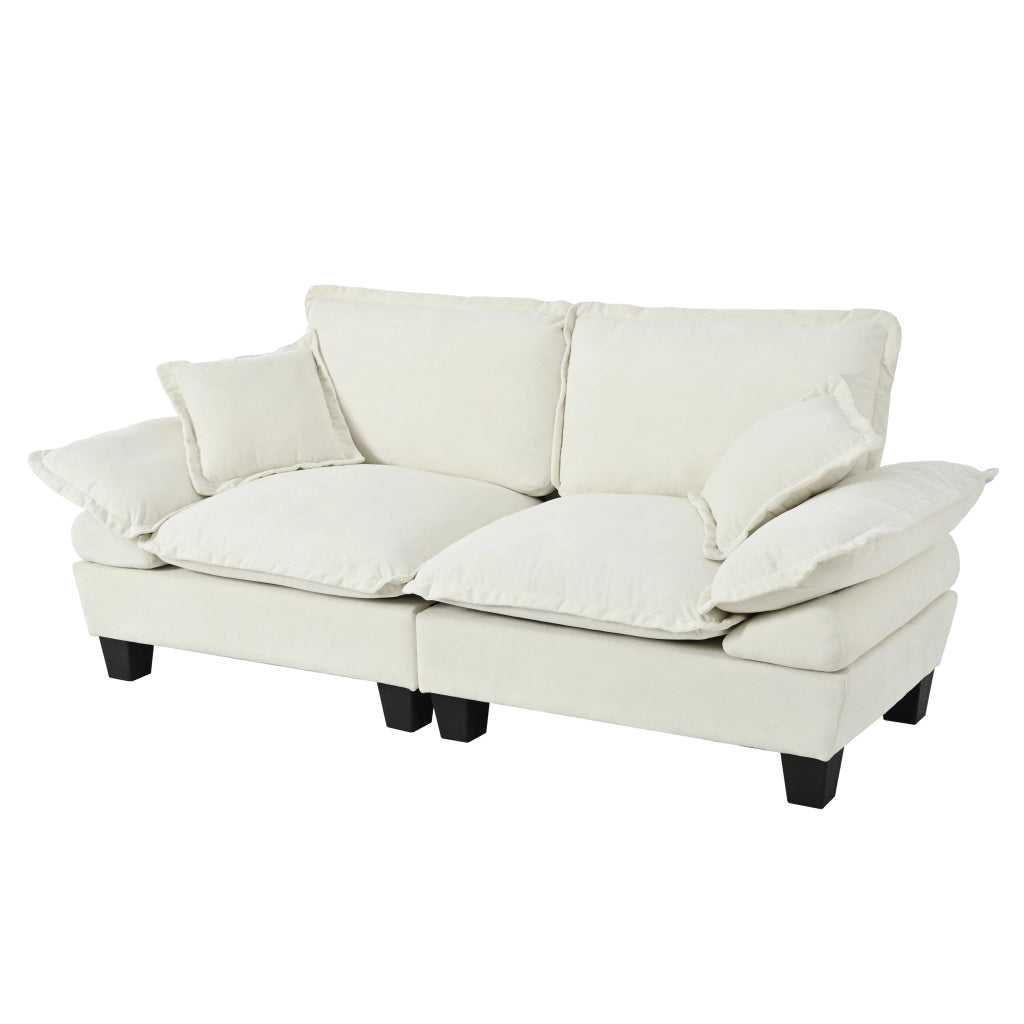 Divano modulare 2 posti - con braccioli curvi e seduta imbottita - in chenille beige