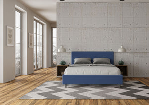 Letto Matrimoniale 160x200 cm con Rete e Contenitore Senza Testata Imbottito in Similpelle Adele Blu