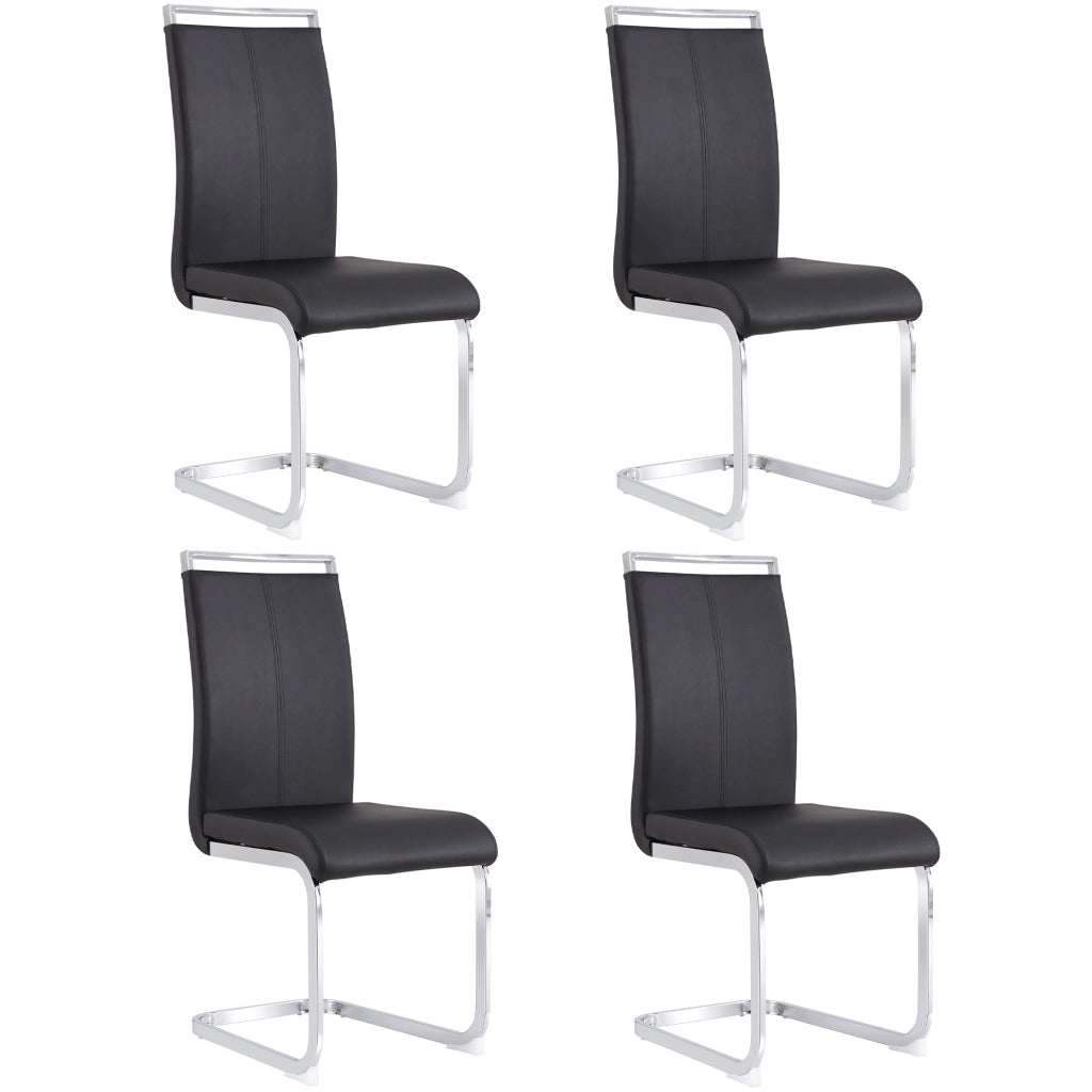 Sedia da Pranzo in Ecopelle Imbottita ¨C Xylo ¨C Nero, Set 4 Pezzi, Gambe in Metallo