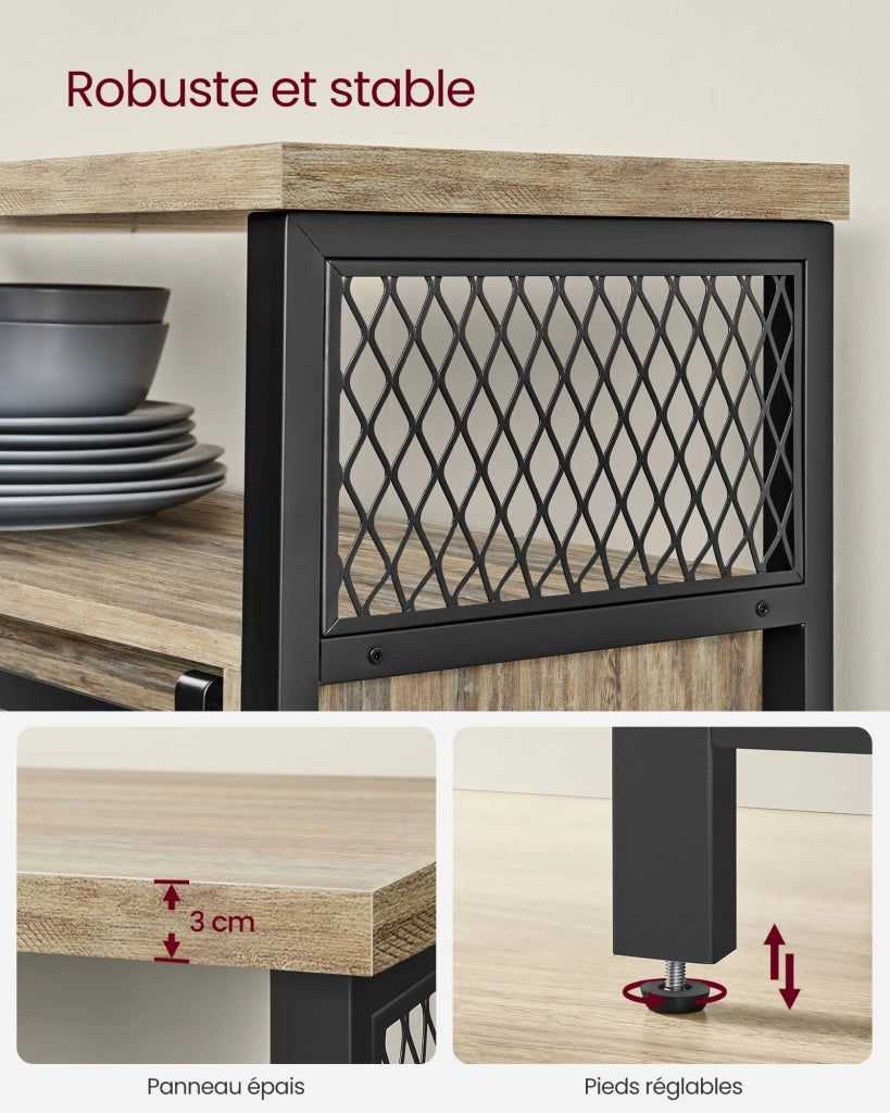 Credenza da pranzo 33 x 100 x 80 cm mobiletto da cucina ante scorrevoli ripiano regolabile stile industriale per soggiorno marrone rustico e nero 12_0004533