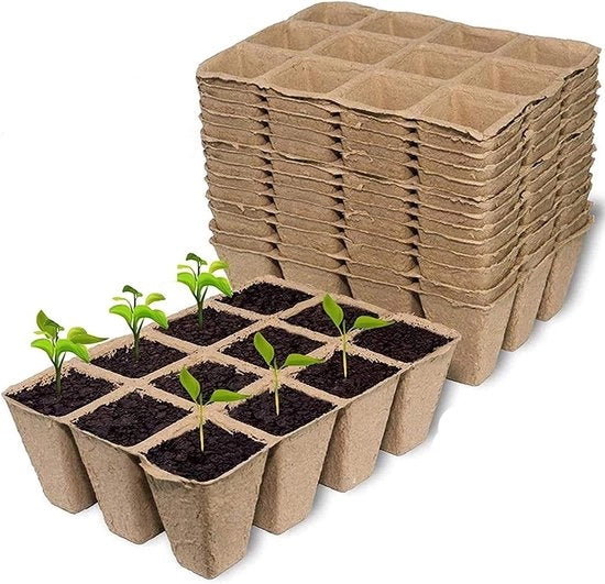 20 pezzi di contenitori per piante di dimensioni 16 x 12 cm, 12 cellule da 4 cm quadrato, contenitori biodegradabili per piante di frutta e verdura.