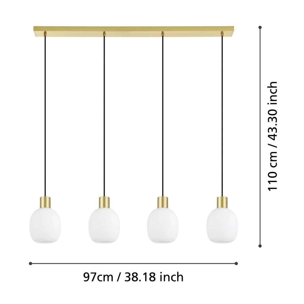 Lampadario Contemporaneo Manzanares Acciaio Ottone Vetro 4 Luci E27