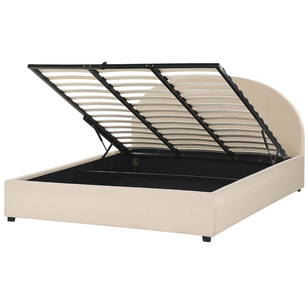 Letto con contenitore in velluto beige 180 x 200 cm minimalista retro ottomana