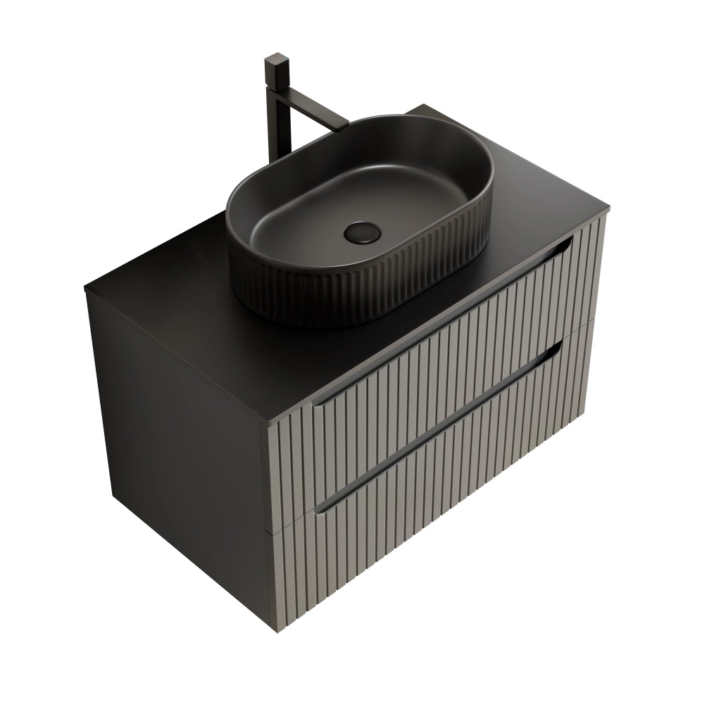 Mobile bagno sospeso con 2 cassetti e lavabo ovale in ceramica con chiusura ammortizzata per bagno 80×46×62.2 cm