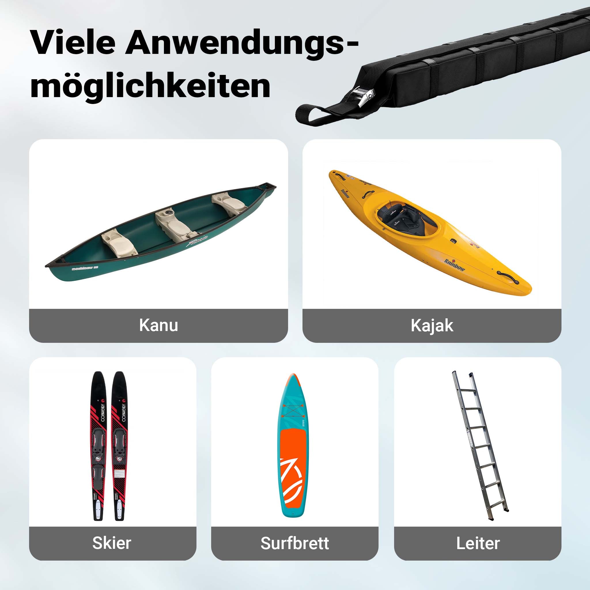 2x Barre portatutto per auto, barre morbide portapacchi universali, capacità 75 kg, per surf, kayak, sci
