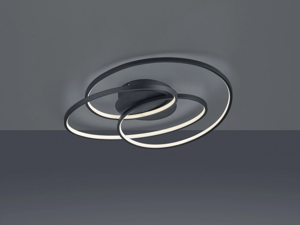 GALE PLAFONIERA LED 38,5W 5000lm, 3000K NERA CERCHI CONCENTRICI CON REGOLAZIONE INTENSITA' CON INTERRUTTORE D.60CM