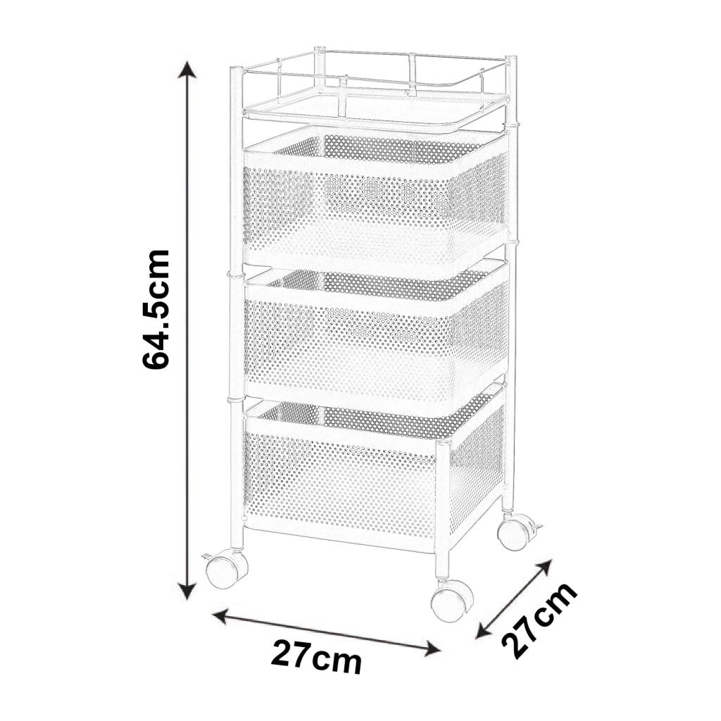 Carrello di servizio carrello da cucina/soggiorno mobile contenitore a 3 ripiani 65 x 27 x 27 cm acciaio bianco 03_0009251