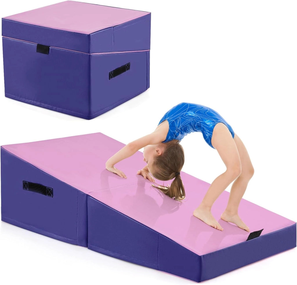 Materassino Ginnastica, Tappetino da Ginnastica Pieghevole con Schiuma EPE e Pelle PVC Antiscivolo e Maniglia, Tappetino da Esercizio a Forma di Cuneo per Casa e Palestra