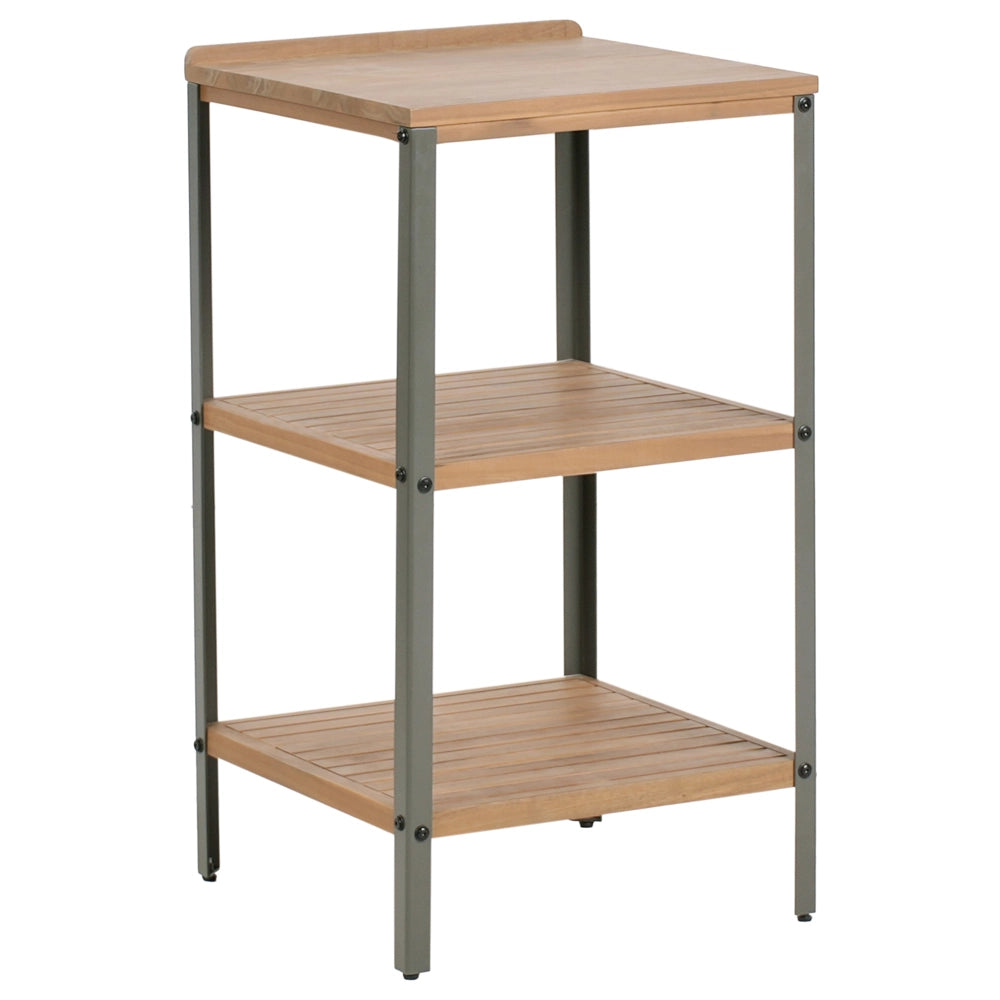 Isola da cucina per esterni in legno di acacia marrone 2 ripiani con top 50 x 50 x 92 cm Giardino cucina pranzo