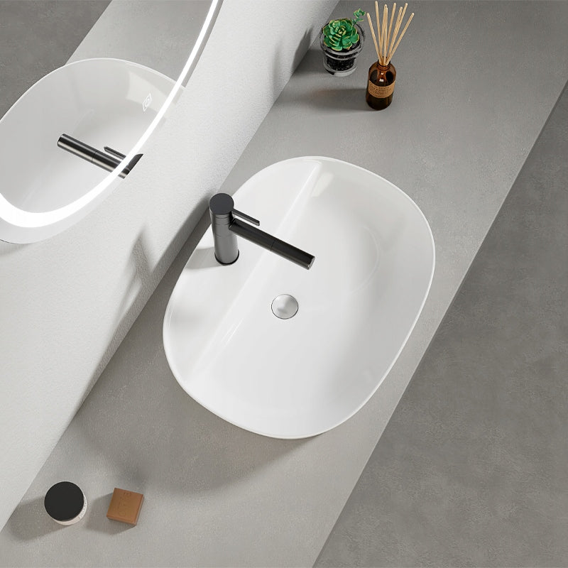 Lavabo da appoggio bianco con foro ovale in ceramica 50 x 38 cm