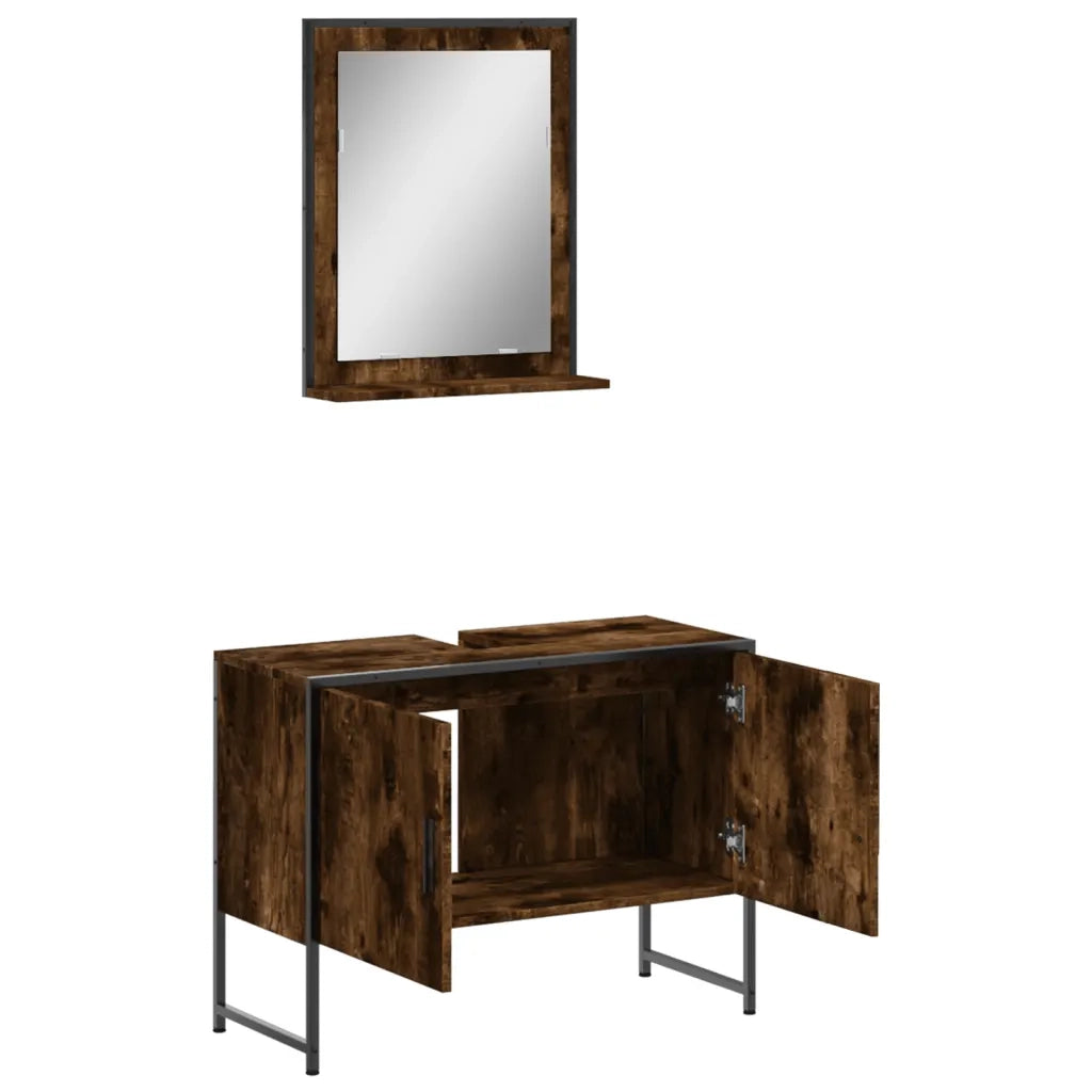 Set Mobili da Bagno | Armadio da bagno 2 pz Rovere Fumo in Legno Multistrato